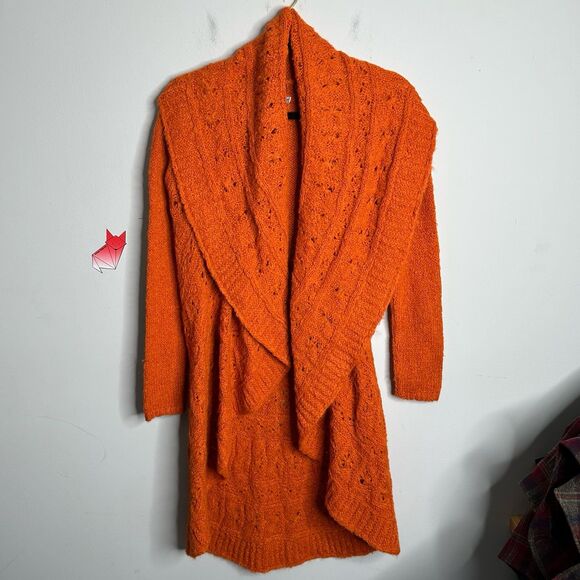 Tabask Alpaca Wool Knit Orange Cardigan Shawl Collar Size Small - Picture 1 of 6